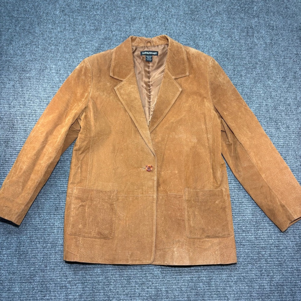 Savannah Tan Brown Genuine Suede Leather Blazer Jacket Single Button Womens 12
